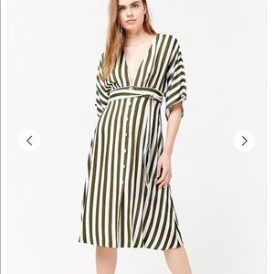 F21 Olive Green Plunging Striped Dress